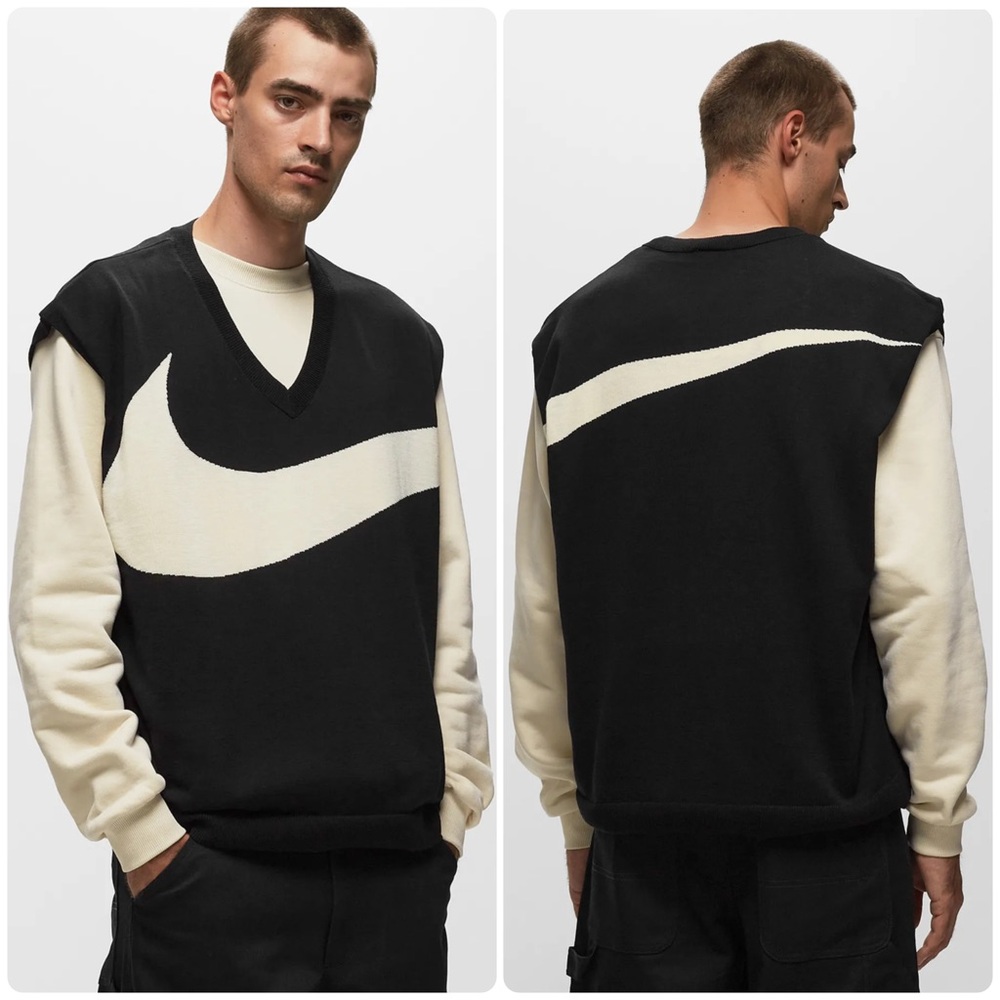 NEW Size XXL Mens Nike Logo Swoosh Sleeveless Sweater Vest Black Coconut Milk
